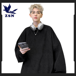 ★yirene★2024秋季韓版 潮流男裝 寬鬆圓領 套頭大碼上衣 肌理感條紋 燈芯絨衛衣