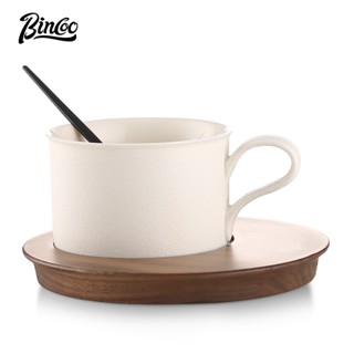 BINCOO 陶瓷咖啡杯和碟子套裝帶勺子戶外下午茶杯咖啡杯適用於家庭和辦公室 150ML