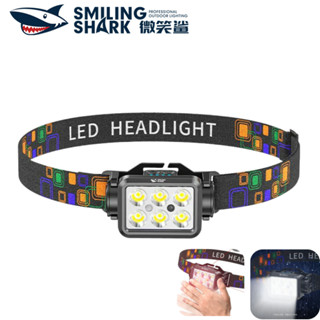 微笑鯊 強光頭燈 LED*6 超亮感應頭燈 3檔位 Type-c充電 戶外小巧便攜釣魚跑步 TD0196