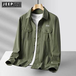 Jeep SPIRIT 1941 ESTD 2024新款長袖襯衫男春秋休閒純色工裝