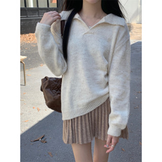 【NZN】 韓式秋季寬鬆翻領長袖針織毛衣女