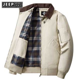 Jeep SPIRIT 1941 ESTD純棉飛行員夾克男春秋美式翻領工裝棒球夾克