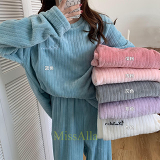 女秋冬珊瑚絨睡衣兩件套加厚保暖睡衣套裝休閒家居服