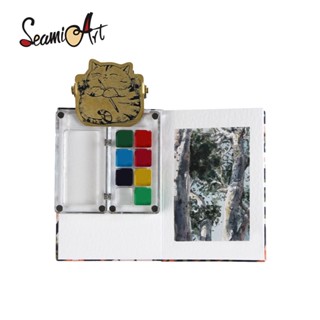 SeamiArt 透明磁吸迷你旅行塑膠繪畫盒套裝【西米藝術】帶1本素描筆記本 1個黃銅夾 便攜寫生 美術工具 藝術繪畫
