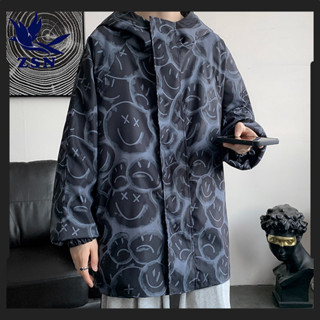 ★yirene★韓版男裝 假兩件外套 男士 寬鬆拉鍊夾克 防風衝鋒衣 連帽長袖