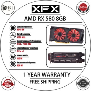 XFX RX 580 8GB 顯示卡 GDDR5 256bit 遊戲顯示卡 DirectX 12 臺式電腦 GPU DVI-