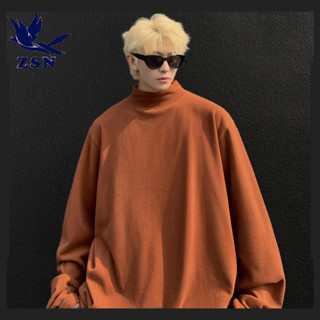 ★yirene★韓版男裝 冬季新款 德絨長袖 半高領內搭 寬鬆百搭 純色打底衫
