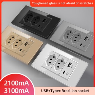 HerePow臺灣巴西標準雙 USB 壁式插座 Type-c 20W 快速充電 10A 20A 電源插座家電插頭適配器