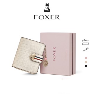 Foxer 女士皮革錢包小號雙折錢包迷你錢包時尚多功能卡包