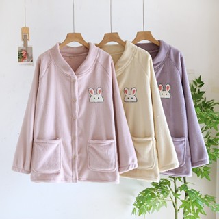 【現貨】小兔睡衣上衣女冬季上衣居家服 加厚法蘭絨保暖刷毛珊瑚絨簡約休閒厚款家居服