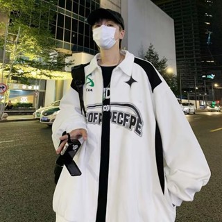 ★yirene★韓版男裝 春秋港風 男士立領夾克 寬鬆外套 拼接撞色 青少年 百搭休閒 長袖上衣