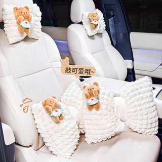 卡通汽車紙盒汽車紙巾盒盒,可愛的肩部保護器 Seltbelt 蓋墊,汽車頭枕和靠背枕