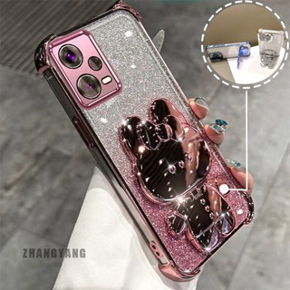 Redmi Note 12 5G Note 12 Pro 5G閃粉四角電鍍防摔手機殼唯美卡通3D兔子支架TPU軟殼