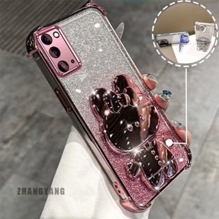 SAMSUNG 三星note 20閃粉四角電鍍防摔手機殼唯美卡通3D兔子支架TPU軟殼
