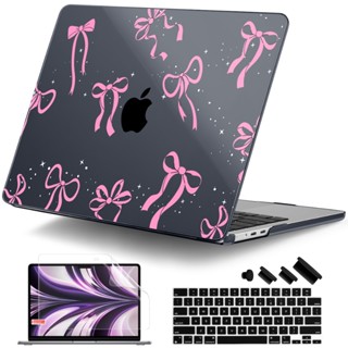 蝴蝶結圖案筆電保護殼 相容於MacBook Air Pro 11 12 13 14 15 16英寸水晶彩繪外殼
