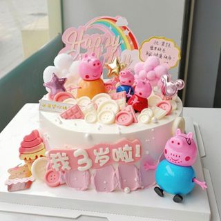 4 件/套豬家庭喬治爸爸豬媽媽豬生日快樂蛋糕裝飾 Q 版 PVC 可動人偶模型娃娃玩具