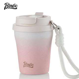 BINCOO 冰花內塗層陶瓷保溫杯 高顏值咖啡杯 外帶隨行便攜不銹鋼吸管杯 280ML