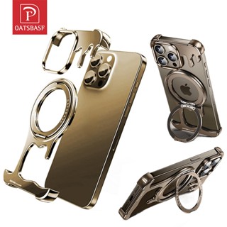 Oatsbasf Magsafe 手機殼適用於 iPhone 16 Pro Max 金屬保護手機殼帶 360°旋轉支架
