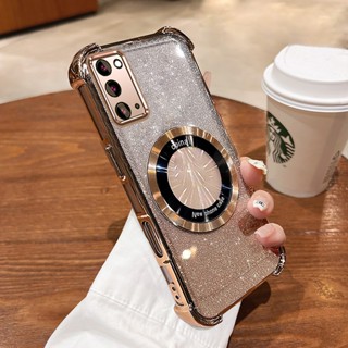 SAMSUNG 【新顏色】三星 NOTE 20 手機殼閃亮粉色四角防摔手機殼美學磁環設計矽膠 TPU 軟殼