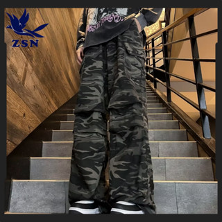 ★yirene★美式男裝 迷彩工裝 男士牛仔褲 秋冬潮流 百搭直筒褲 寬鬆闊腿長褲