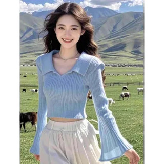 【NZN】 秋季女式露臍上衣 Sweet Wind 休閒長袖套頭針織