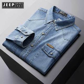 Jeep SPIRIT 1941 ESTD 2024秋季新款男士牛仔襯衫長袖休閒復古襯衫