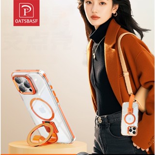 Oatsbasf Magsafe手機殼磁吸保護殼帶矽膠掛繩可拆卸指環支架適用於 iPhone 16 Pro Max