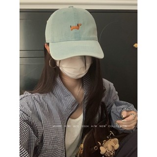 MAGIC KIWI/美式復古可愛小狗刺繡牛仔棒球帽女秋季新款大頭圍顯臉小鴨舌帽子 學生帽子 情侶帽