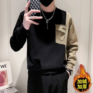 輕熟風高級感大學T男 2024新款潮牌冬季痞帥加厚長袖上衣男m-3xl