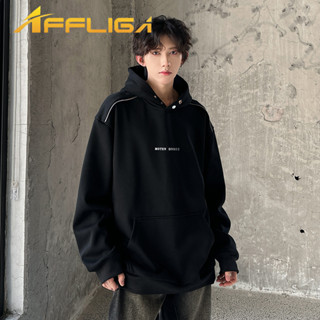 ✦AFFLIGA✦ 秋冬美式黑色白色男款連帽衛衣 重磅設計感痞帥高階感男女連帽衫 字母印花簡約百搭長袖上衣 男生衣著