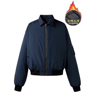 藍色飛行員夾克男 短版廓形棉服棒球服男 秋冬款美式外套男m-3xl