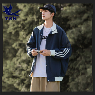 ★yirene★韓版男裝 潮流時尚 男生防風外套 秋季上衣 翻領夾克 寬鬆簡約 純色條紋外套