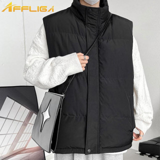✦AFFLIGA✦ 冬季黑色男款棉服馬甲 加厚保暖立領男女麵包服 純色痞帥高階感寬鬆無袖外套