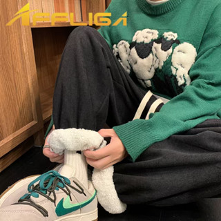 ✦AFFLIGA✦秋冬季巨厚羊羔絨男款褲子 加絨加厚寬鬆休閒男女棉褲 美式復古街頭青少年束腳運動褲
