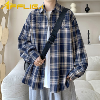✦AFFLIGA✦韓版男士格子襯衫 2024春秋季復古潮牌設計感男女外套 寬鬆休閑格紋男款長袖襯衣