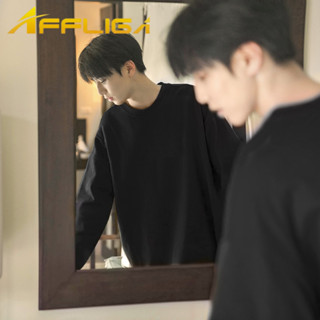 ✦AFFLIGA✦重磅精梳純棉純色光板長袖T恤男 夏季美式少年感內搭打底衫男 寬鬆休閑簡約百搭男裝上衣