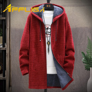 ✦affliga✦男士中長款外套 冬季 潮流寬鬆雪尼爾毛衣 刷毛加厚連帽風衣 韓版大尺碼防寒外套 時尚百搭保暖防風外套