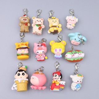1 件裝動漫蠟筆小新鑰匙鏈小蜜蜂 Hello Kitty 漢堡豬迷你 DIY 鑰匙鏈揹包裝飾 PVC 可動人偶模型娃娃玩
