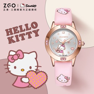 三麗鷗 Zgo x Sanrio HelloKitty 兒童女孩玫瑰水鑽防水夜光運動手錶 3271 手錶