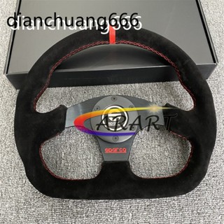 汽車 SPC 磨砂皮麂皮絨面方向盤 /真皮賽車扁平 D 形方向盤通用跑車轉向盤 13 英寸 320 毫米