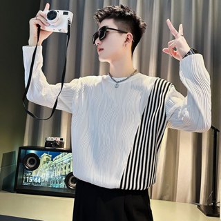 2024新款潮牌波紋大學T男 高階感春秋套頭長袖T恤上衣男m-3xl