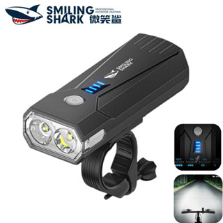 微笑鯊正品 QXD415 超亮 自行車燈 2*LED 5檔位 USB充電 腳踏車前燈 帶喇叭 防水帶電顯 戶外夜間騎行燈