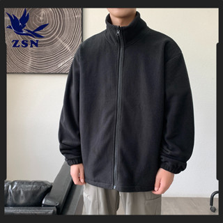 ★yirene★【M-5XL】大碼男裝 秋冬外套 純色搖粒絨 寬鬆長袖 男士內搭 加厚保暖 立領上衣