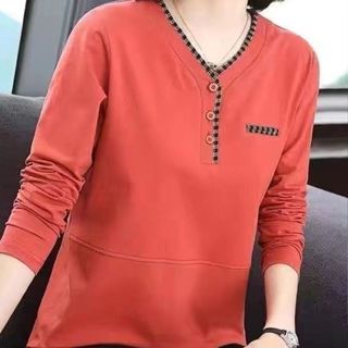 超大號女式襯衫長袖 Wanita Baju 上衣襯衫 V 領尼龍寬鬆常規拼接襯衫秋季上衣大碼加大碼 #1844