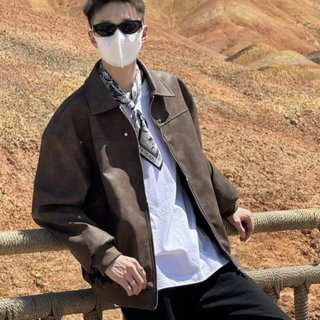 美式復古寬鬆皮衣男 潮流秋冬款PU翻領皮夾克機車服外套男m-3xl