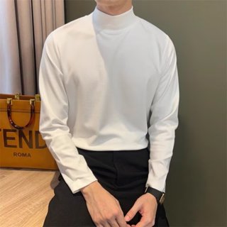 簡約套頭式德絨中高領打底T恤衫男 青少年長袖新款秋季潮流上衣男m-3xl