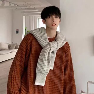 秋冬季華夫格毛衣男 潮流內搭保暖針織衫線衣上衣男m-3xl