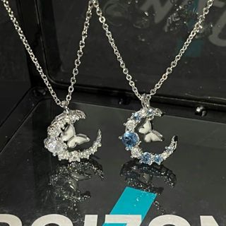 Kroean 925 銀水鑽月亮蝴蝶珍珠十字架水鑽長流蘇魅力吊墜項鍊項鍊女士首飾禮物