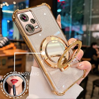 Redmi Note 12 5G Note 12 Pro 5G 手機殼四角防摔電鍍閃光手機殼,帶美學功能和鏡子支架 TP