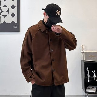 秋冬新款加厚毛呢中長款大衣男 休閒寬鬆翻領毛呢百搭夾克外套男m-3xl